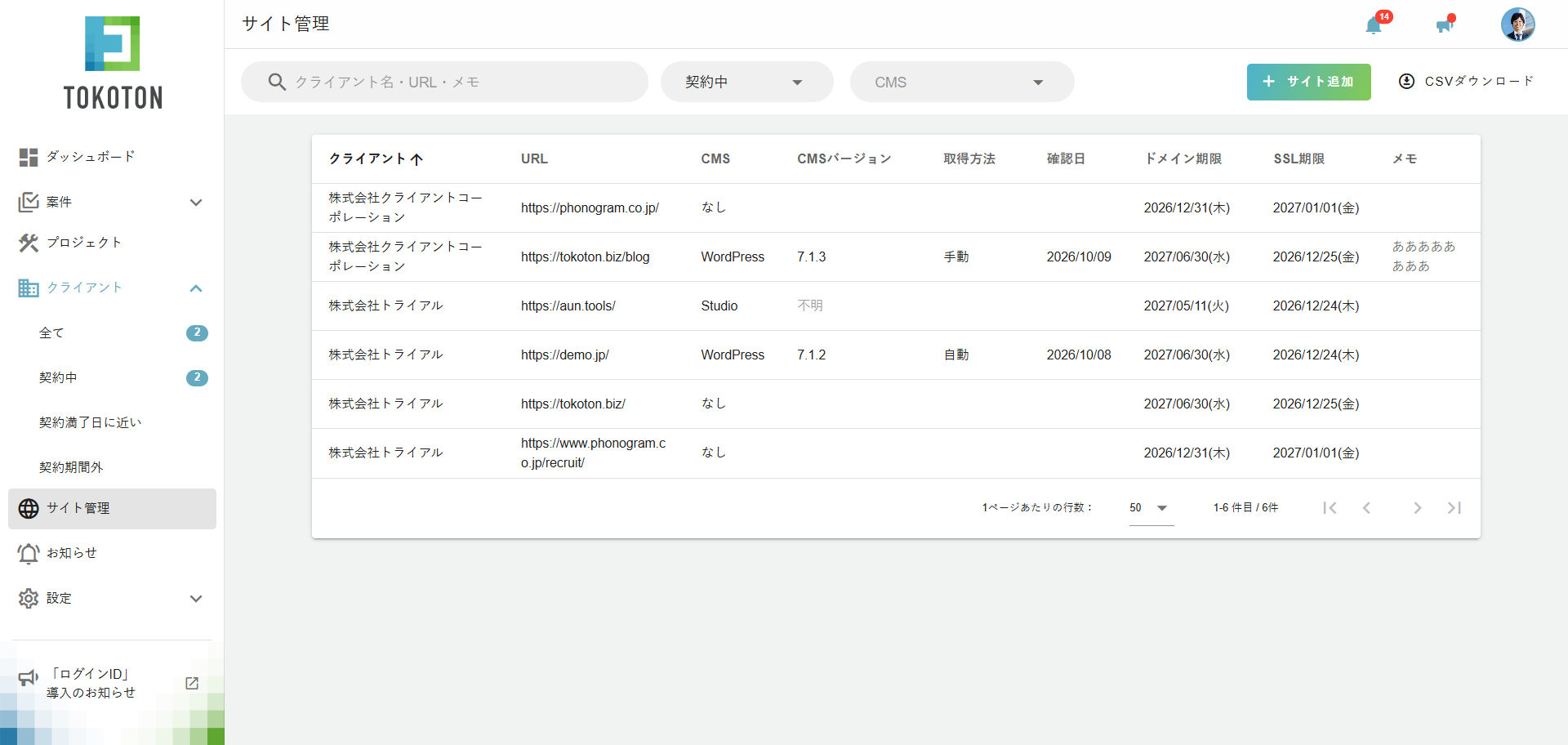 サイト管理画面